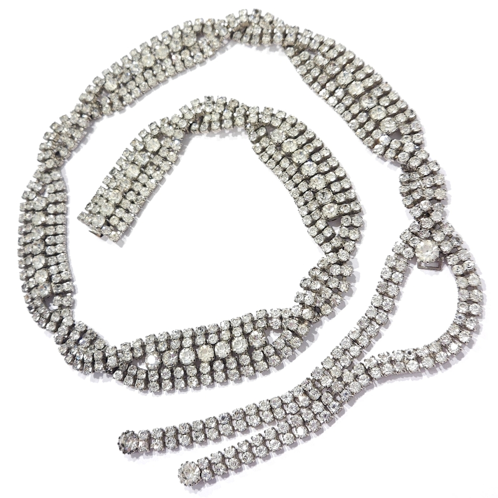 Christian Dior Vintage Crystal Belt Statement Necklace Silver Tone 1970s - Picture 5 of 17
